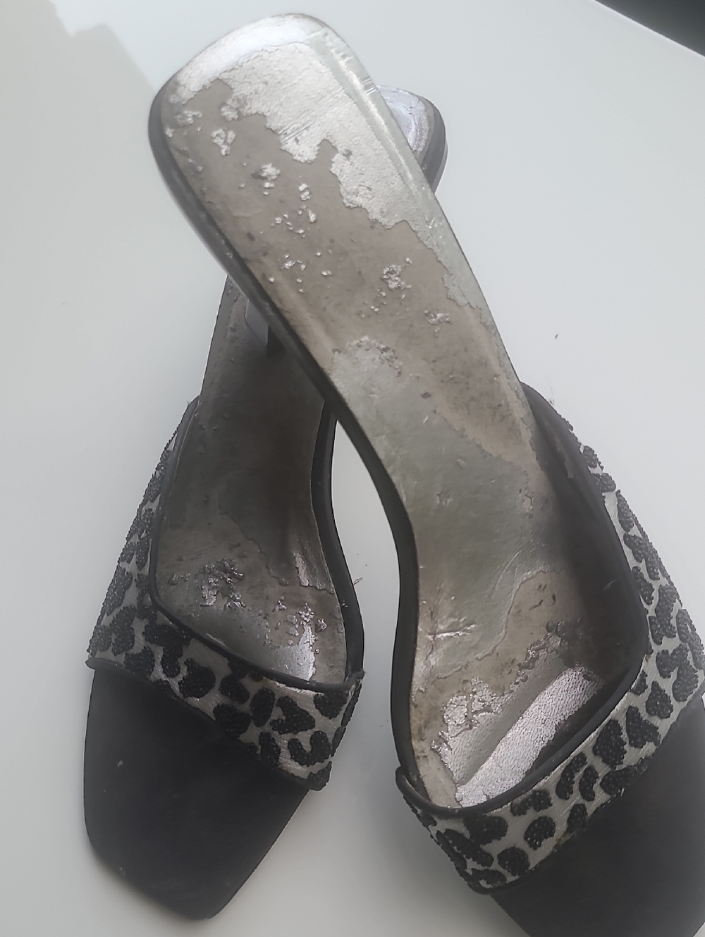 Nightlife Women's Leopard Print Slide Sandals - Silver Accent